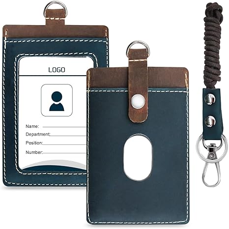 Badge Holder: Boshiho Cowhide Leather ID Badge Card Holder with 19