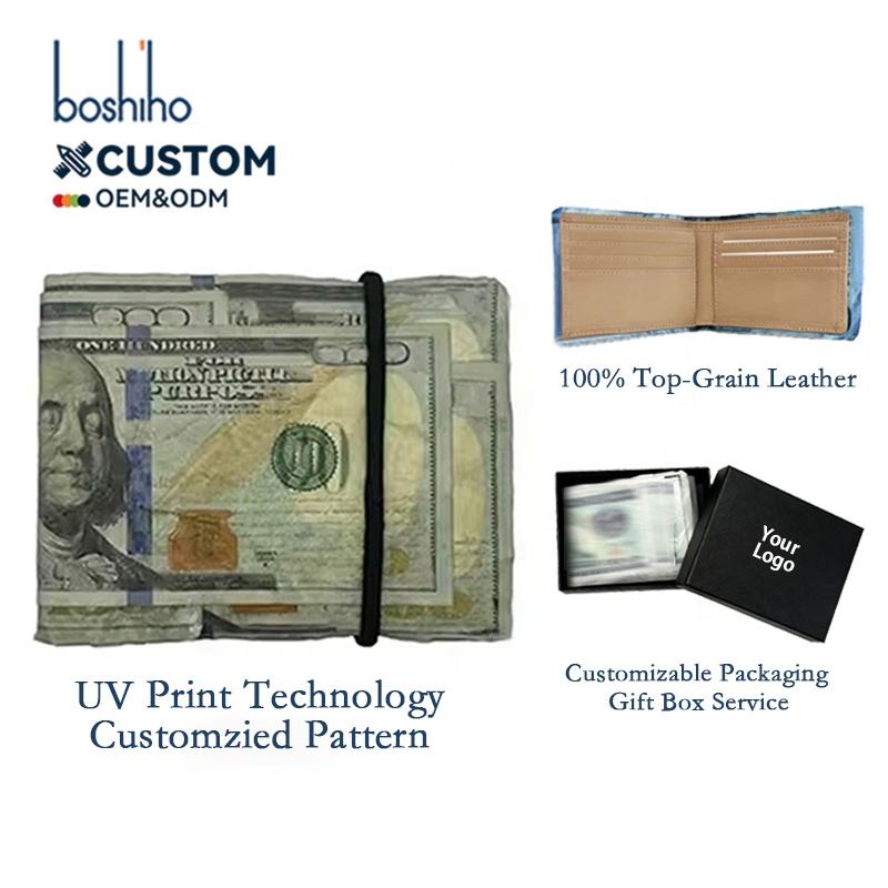 Custom printed genuine leather wallet with gift box