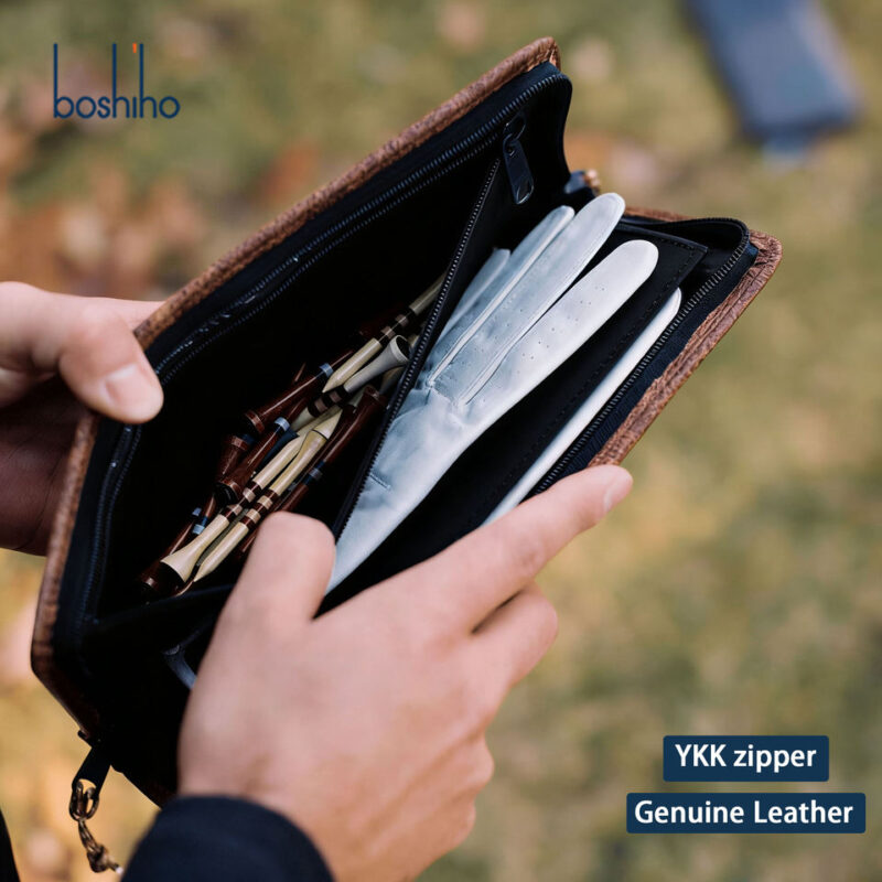 Genuine leather golf glove case in use