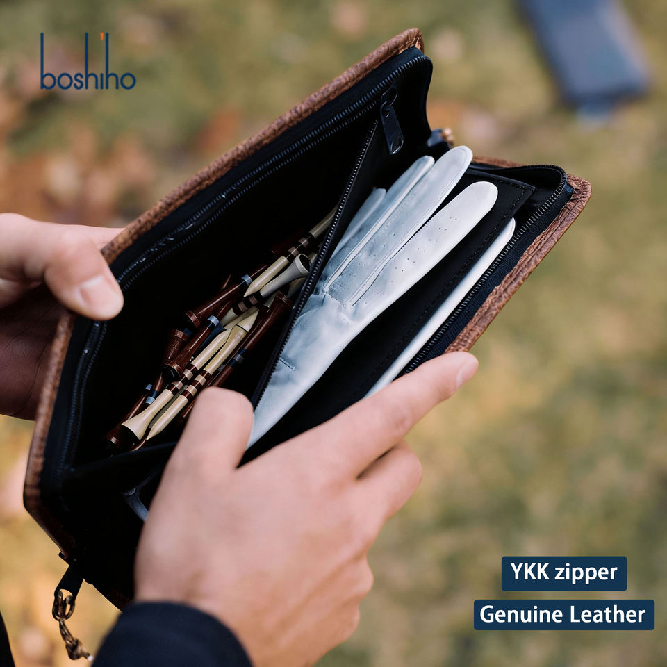 Genuine leather golf glove case in use