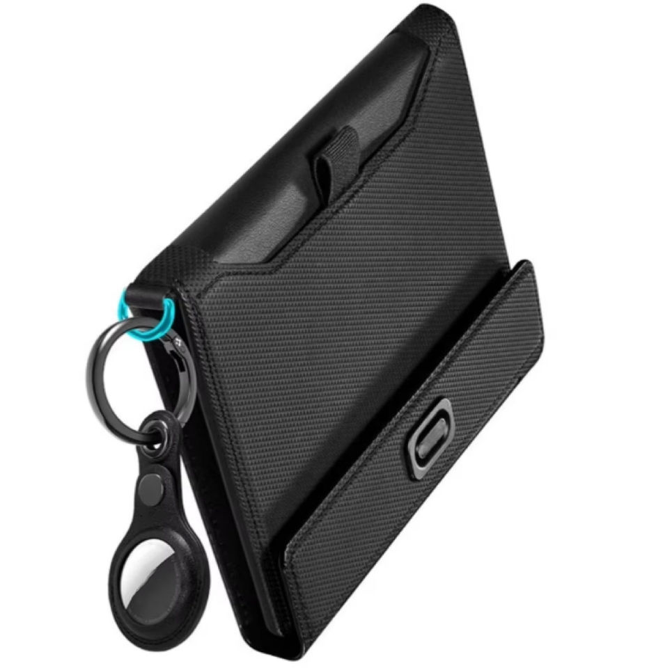 Black RFID PU travel document holder with strap