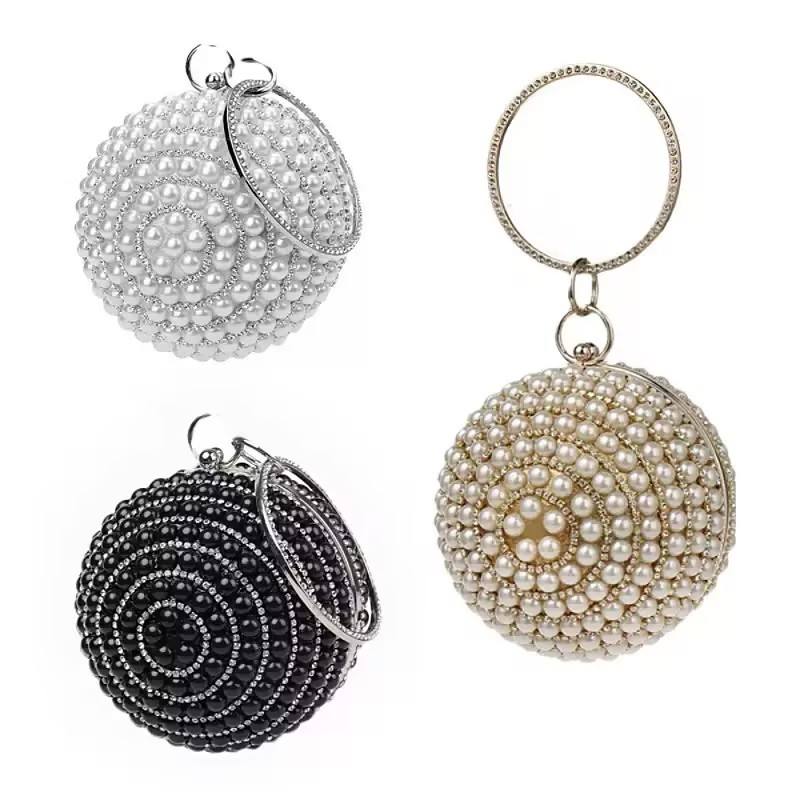 Multi-color wholesale pearl sphere evening clutch bags for bridal and party dresses