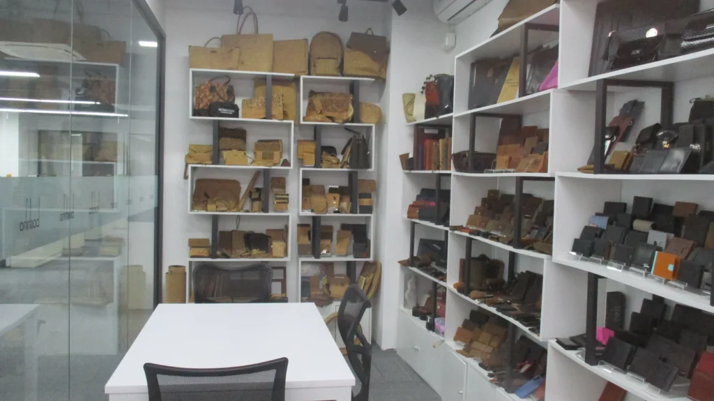BOSHIHO showroom displaying leather product samples