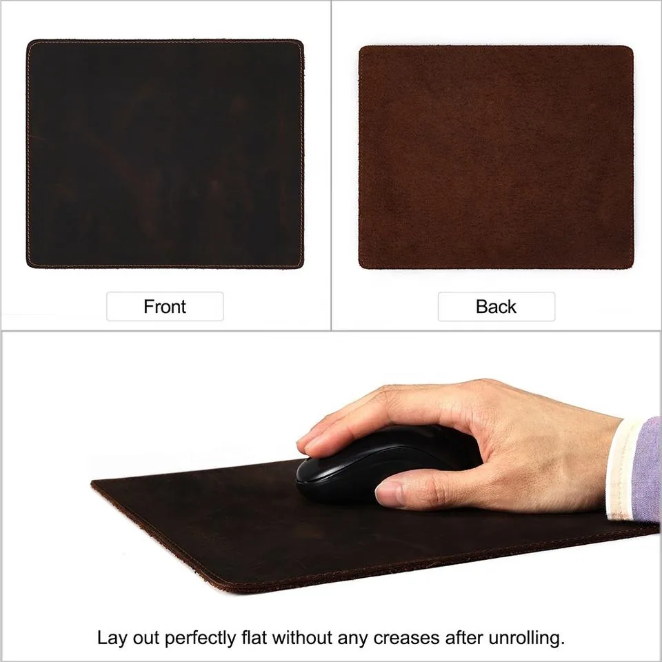 Front and reverse surfaces of the leather mouse pad