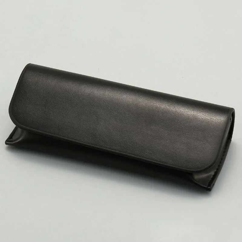 Closed black sunglasses case with a folding flap