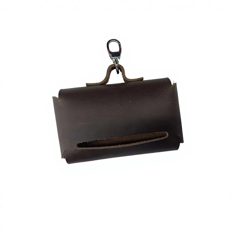 Front dispensing slot on the leather dog waste-bag holder