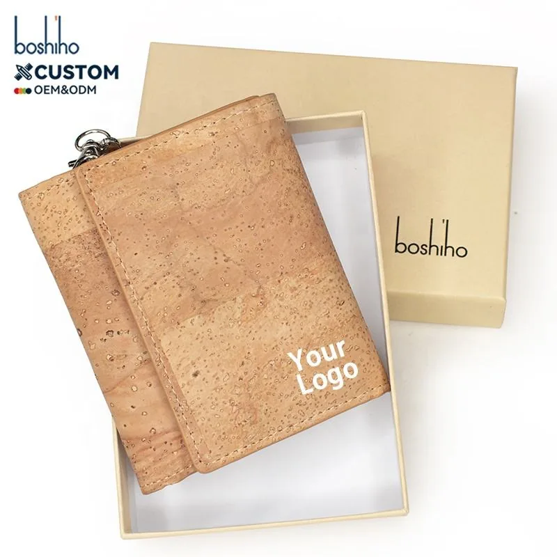 Natural cork bifold wallet with logo and gift box