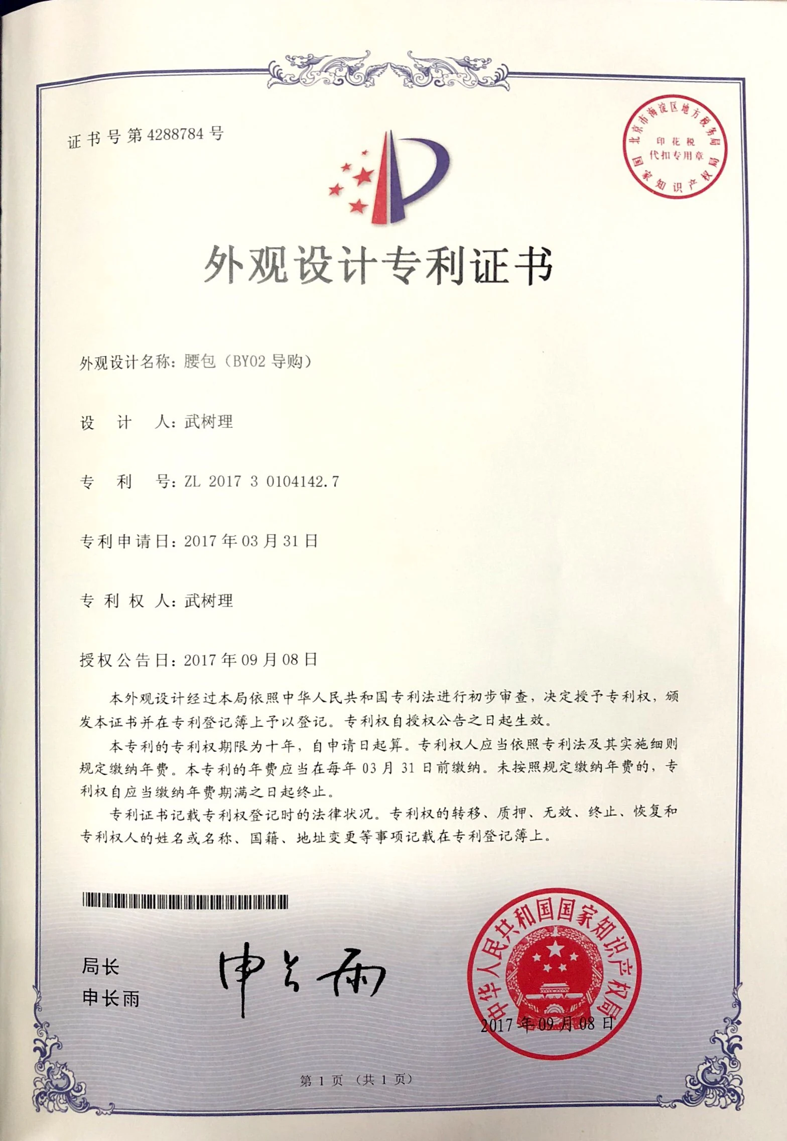 Design patent portfolio document