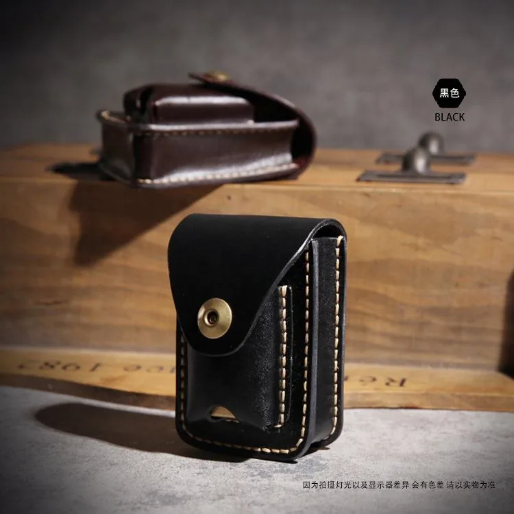 Empty black leather cover with contrast stitching and metal snap